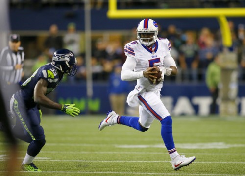 Tyrod Taylor played one of his finest games as a Bill but still came up a play short. (Getty Images)
